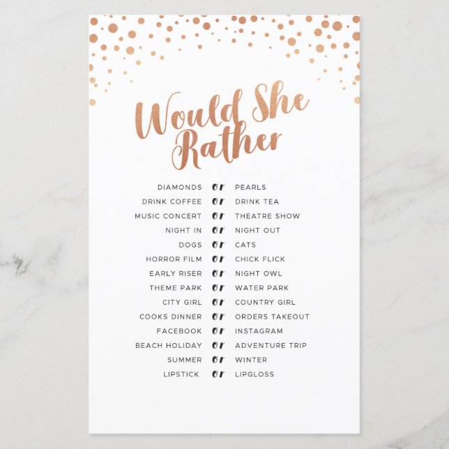 Bridal Shower Games What's In Your Purse Game Rose (Front)