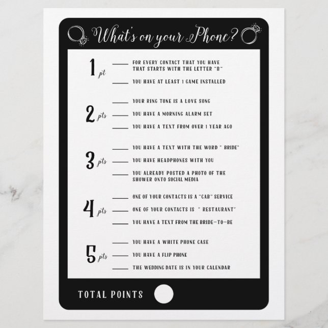 Bridal Shower Games What's on your phone Game Flyer (Front)