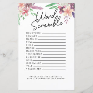 Bridal Shower Games Word Scramble Game Pink Floral