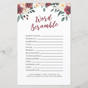Bridal Shower Games Word Scramble Game Red Floral