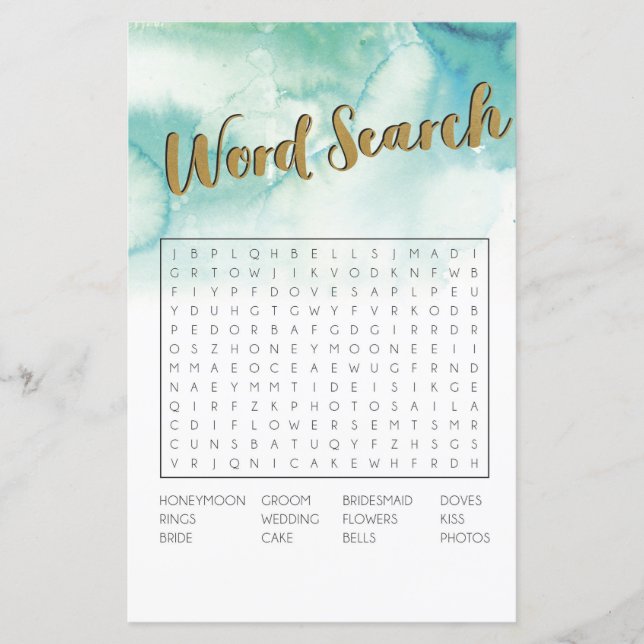 Bridal Shower Games Word Search Game Blue Gold (Front)
