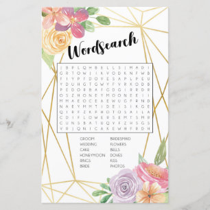 Bridal Shower Games Word Search Game Pink Floral