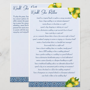 Bridal shower games Would she rather game Stationery