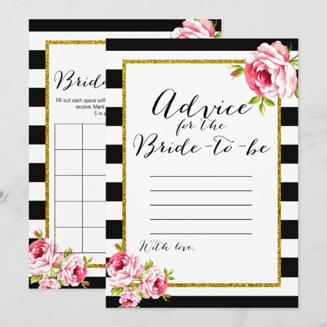Bridal Shower Games x2 - Advice | Bingo Invitation (Front/Back)