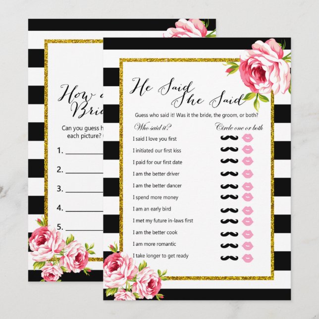 Bridal Shower Games x2 - Who Said | How Old Invitation (Front/Back)