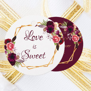 Bridal shower geometric burgundy Love is Sweet Favour Tags