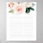 Bridal Shower Gift List Gifts Received Poster<br><div class="desc">This Blushing Blooms design features a hand painted bouquet of pink and white flowers. Use this gift sheet as a handy way to keep track of all the gifts the bride has received. This will help her when she has to write out her thank you cards! See the entire collection...</div>