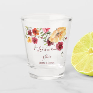 Bridal shower gifts burgundy wildflowers shot glass