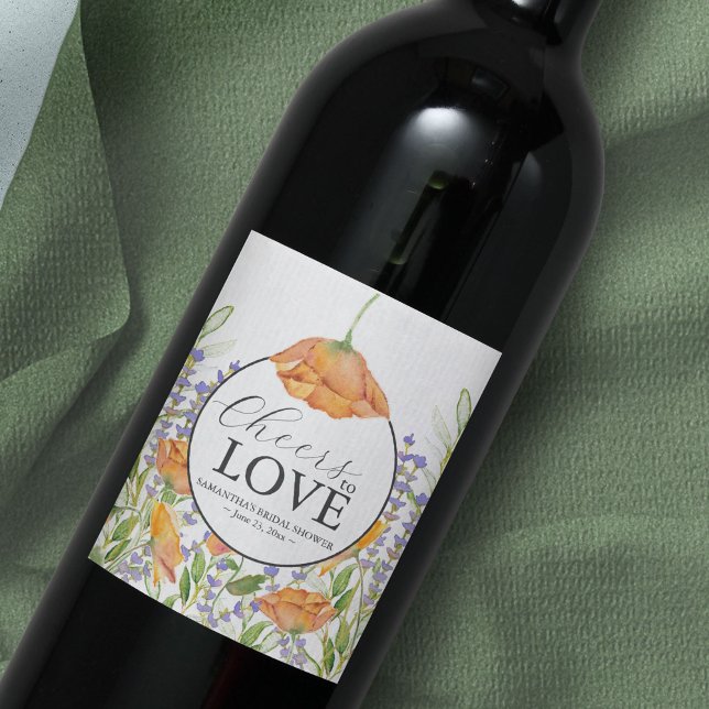 Bridal Shower Gifts Elegant Watercolor Wildflowers Wine Label (Wildflower bridal shower favor unique watercolor art by Victoria Grigaliunas)