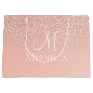 Bridal Shower  Glitter Baby Pink Monogram Gift Bag