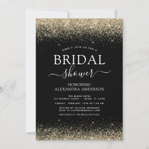 Bridal Shower Glitter Black Gold Girly Invitation