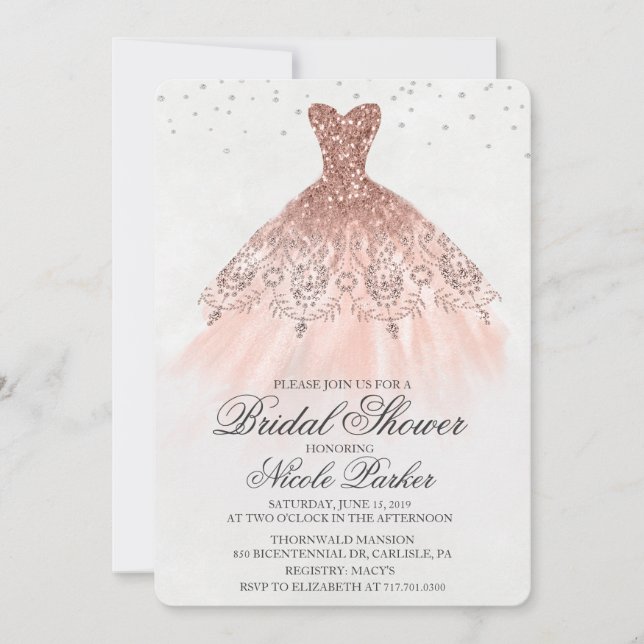 Bridal Shower Glitter Dress Diamond Invitation (Front)