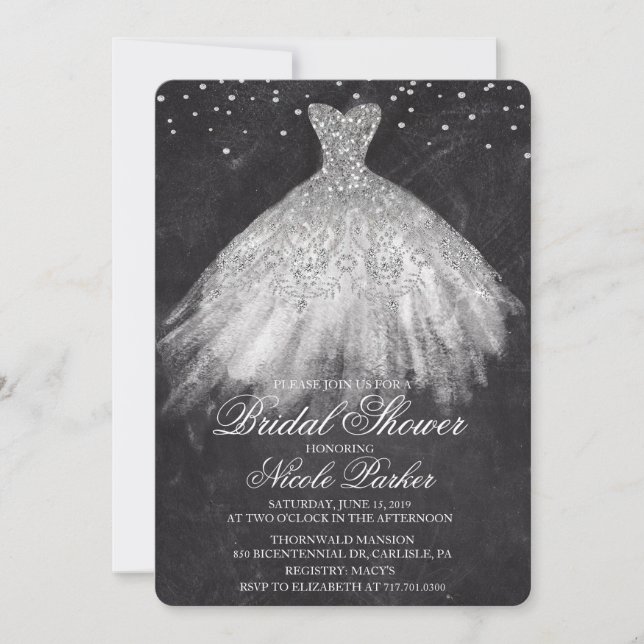 Bridal Shower Glitter Dress Diamond Invitation (Front)