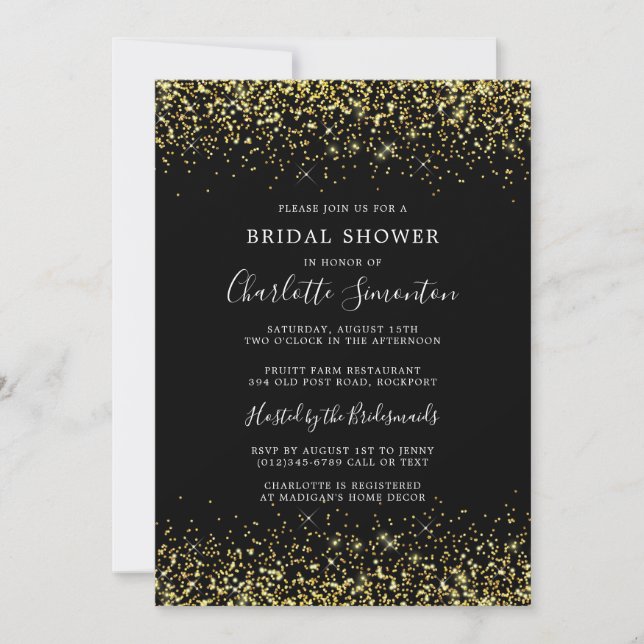 Bridal Shower Glitter Gold Black Glam Invitation (Front)