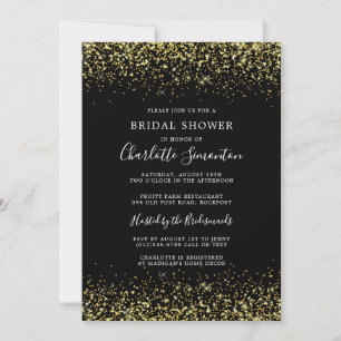 Bridal Shower Glitter Gold Black Glam Invitation