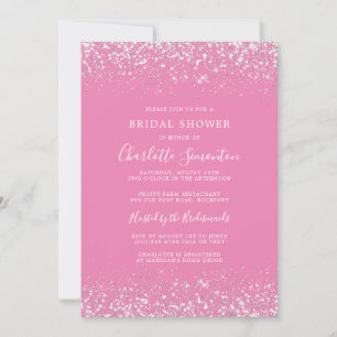 Bridal Shower Glitter Silver Pink Glam Invitation