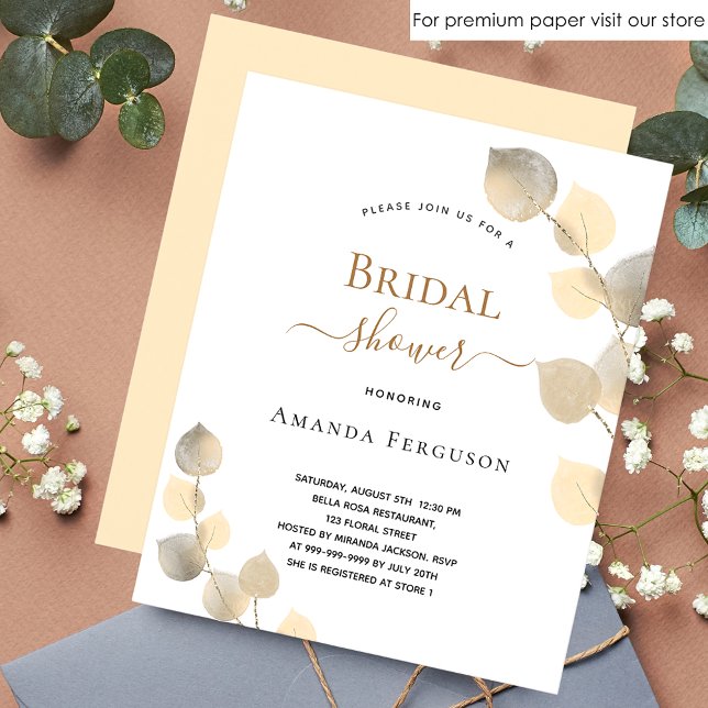 Bridal Shower godlen eucalyptus budget invitation Flyer (Creator Uploaded)