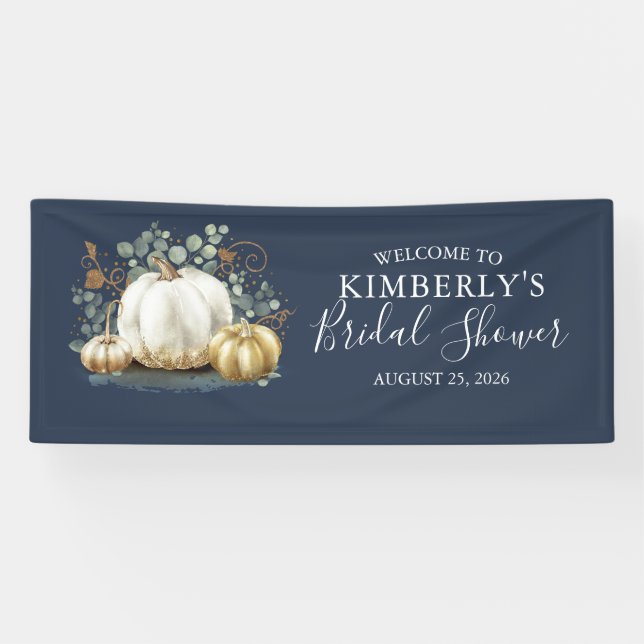 Bridal Shower Gold and White Pumpkins Fall Banner (Horizontal)