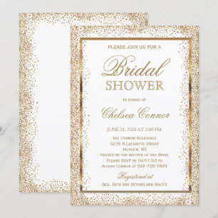 Bridal Shower - Gold Confetti and White Invitation