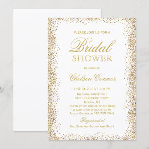 Bridal Shower - Gold Confetti and White Invitation
