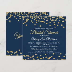 Bridal Shower Gold Faux Glitter Confetti Navy Blue Invitation