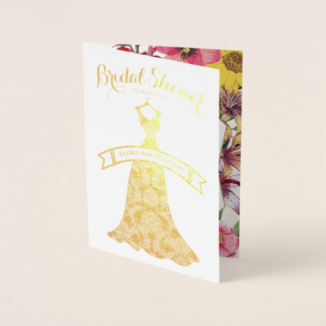 Bridal Shower Gold Foil and Floral Foil Card (Front)