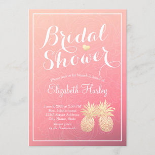 Bridal Shower Gold Foil Pineapple Couple Pink Rose Invitation