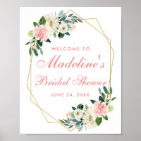 Bridal Shower Gold Frame Pink Blush Floral Welcome
