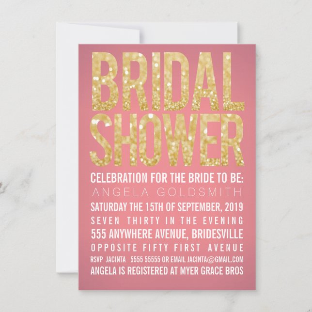 Bridal Shower Gold Glitter Coral Party Invitation (Front)