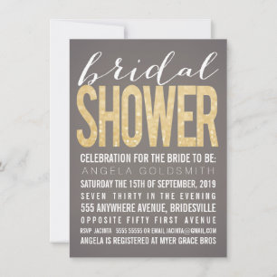Bridal Shower Gold Glitter Grey Party Invitation