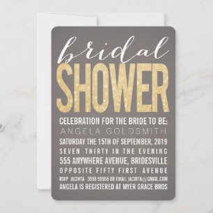 Bridal Shower Gold Glitter Grey Party Invitation