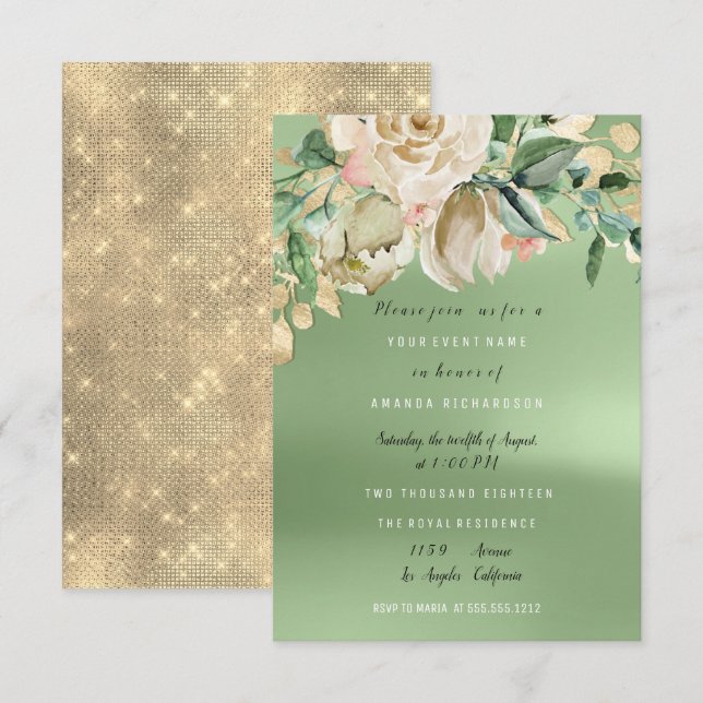 Bridal Shower Gold Meadow Paint Flowers Ivory Invitation (Front/Back)