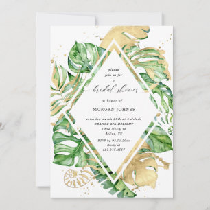 bridal shower gold tropical foliage Invitation