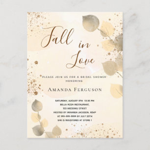 Bridal Shower golden eucalyptus glitter fall Invitation Postcard