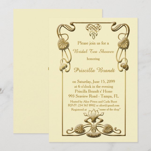 Bridal Shower, great Gatsby style, ivory & gold Invitation (Front/Back)