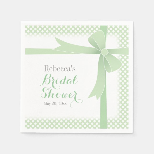 Bridal Shower Green Bow and Ribbon Napkin (Front)