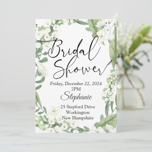 Bridal Shower, green floral surround Invitation (Standing Front)