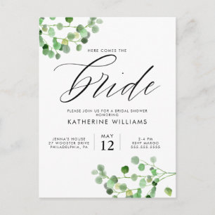 BRIDAL SHOWER Green Watercolor Floral Postcard