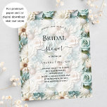 Bridal Shower green white floral budget invitation<br><div class="desc">Dusty green and white flowers as background.  Personalise and add a name and party details.</div>