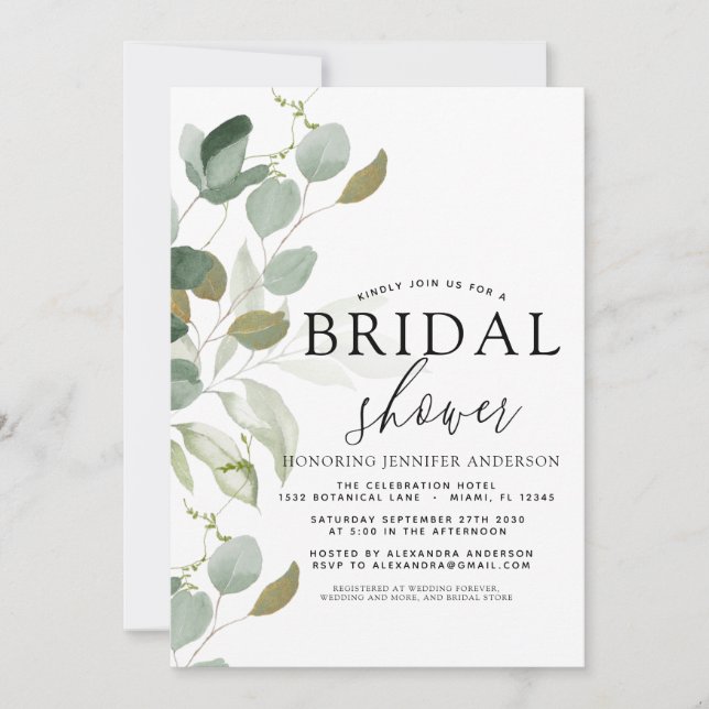 Bridal Shower Greenery Eucalyptus  Invitation (Front)