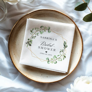 Bridal Shower Greenery Eucalyptus Leaves Geometric Napkin