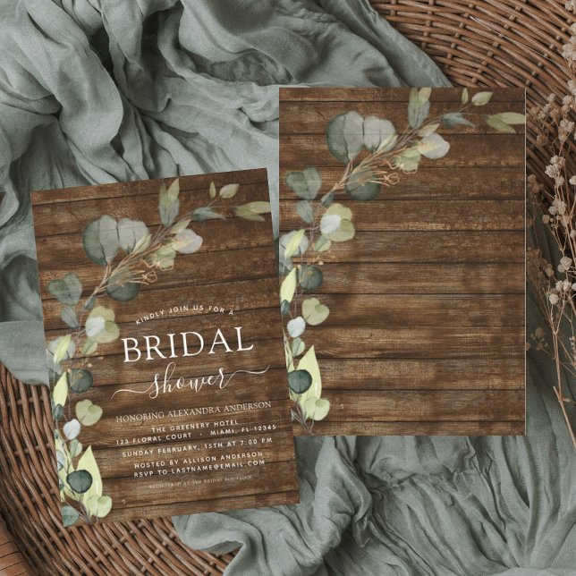 Bridal Shower Greenery Eucalyptus Rustic Wood Invitation (Creator Uploaded)