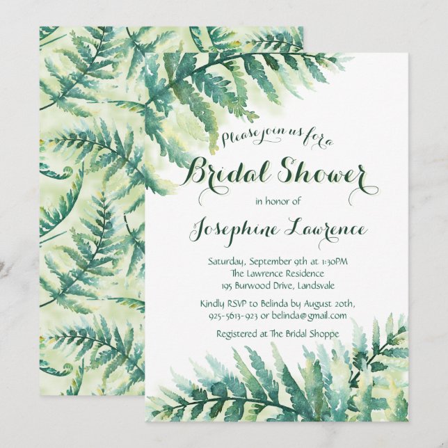 Bridal Shower Greenery Fern Invitation (Front/Back)