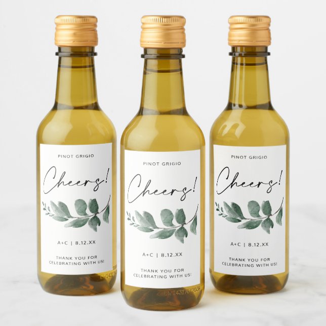 Bridal Shower Greenery Minimalist Handwriting Wine Label (Bottles)
