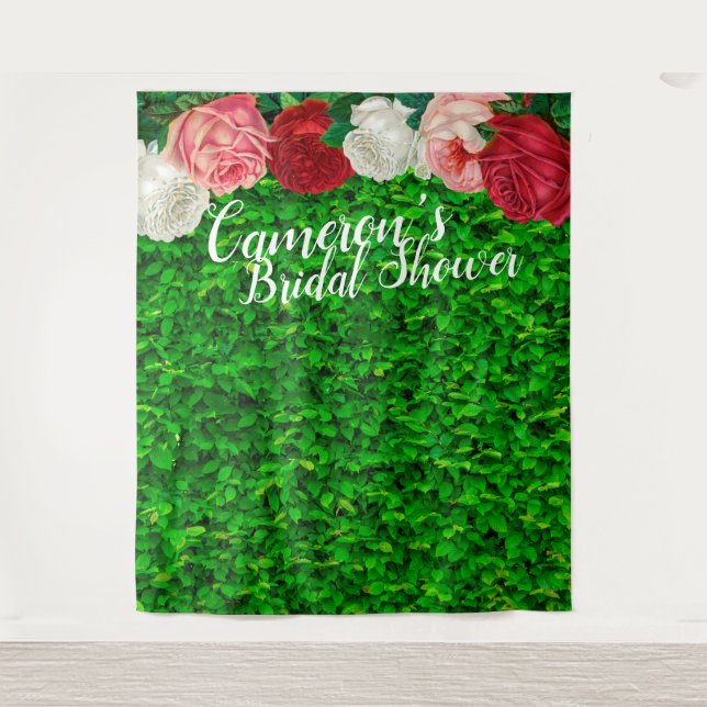 Bridal Shower Greenery Photo Booth Backdrop Tapestry (Front)