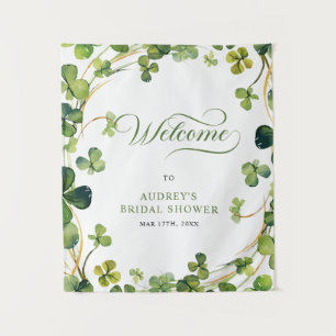 Bridal Shower Greenery Shamrock Welcome Sign Tapestry
