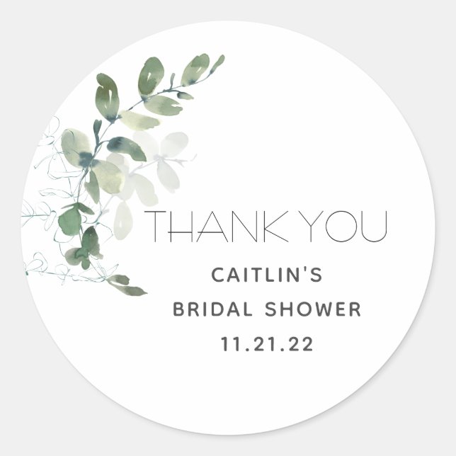 Bridal Shower Greenery Thank You Favour Sticker (Front)
