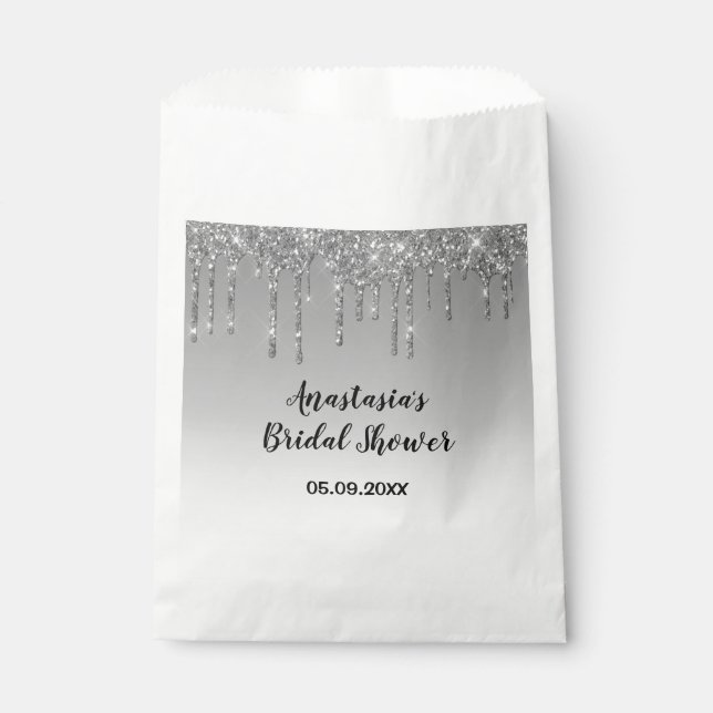 Bridal Shower Grey & Silver Glitter Drips Sparkle Favour Bags (Front)