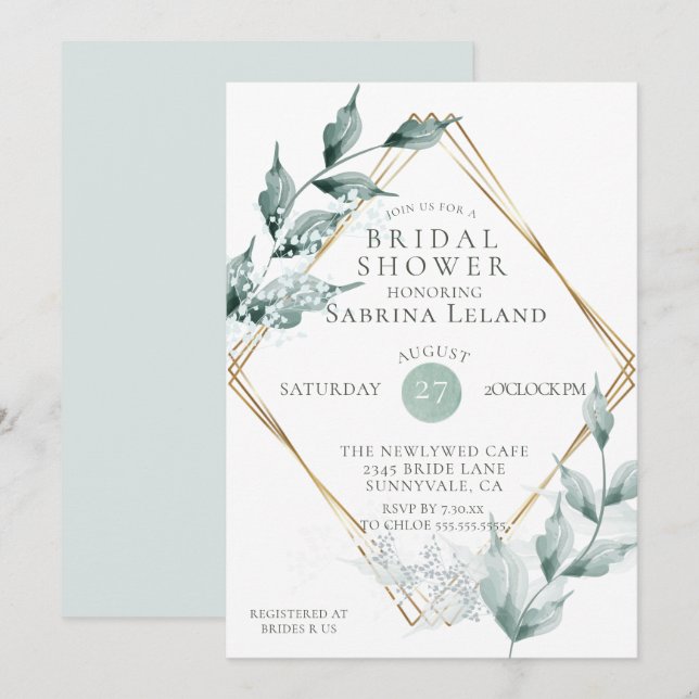 Bridal Shower | Greyed Jade Green Botanical Invitation (Front/Back)
