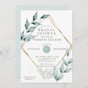 Bridal Shower   Greyed Jade Green Botanical Invitation